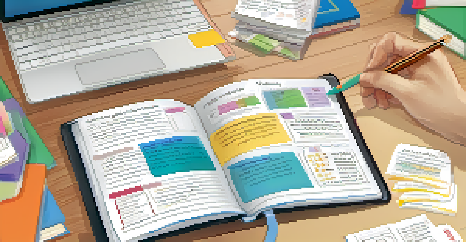 A vibrant vocabulary learning space with flashcards on a wall and a student writing in a vocabulary journal.