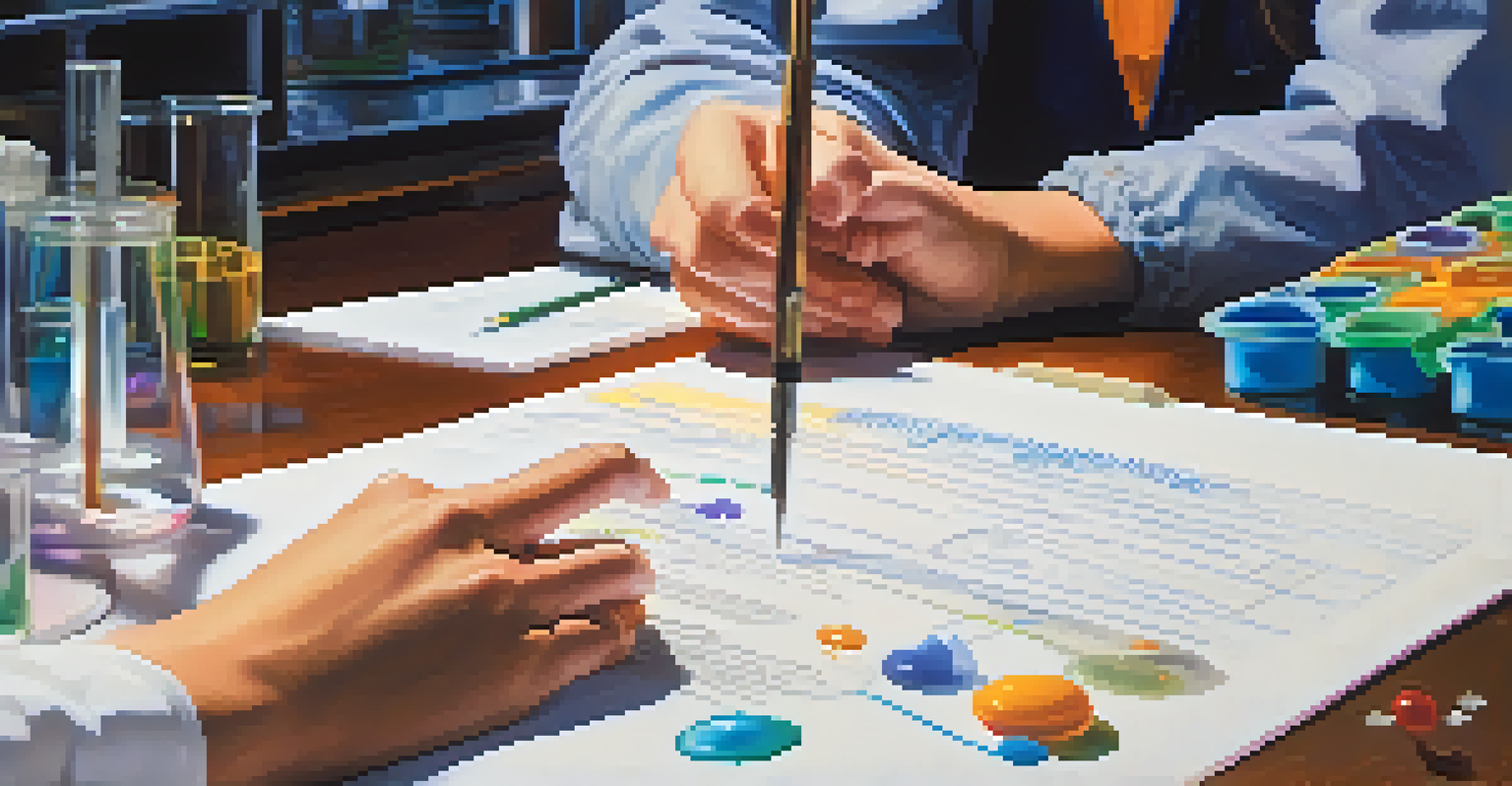 A mentor guiding a student's hand during a science project in a laboratory, highlighting the tools and materials.