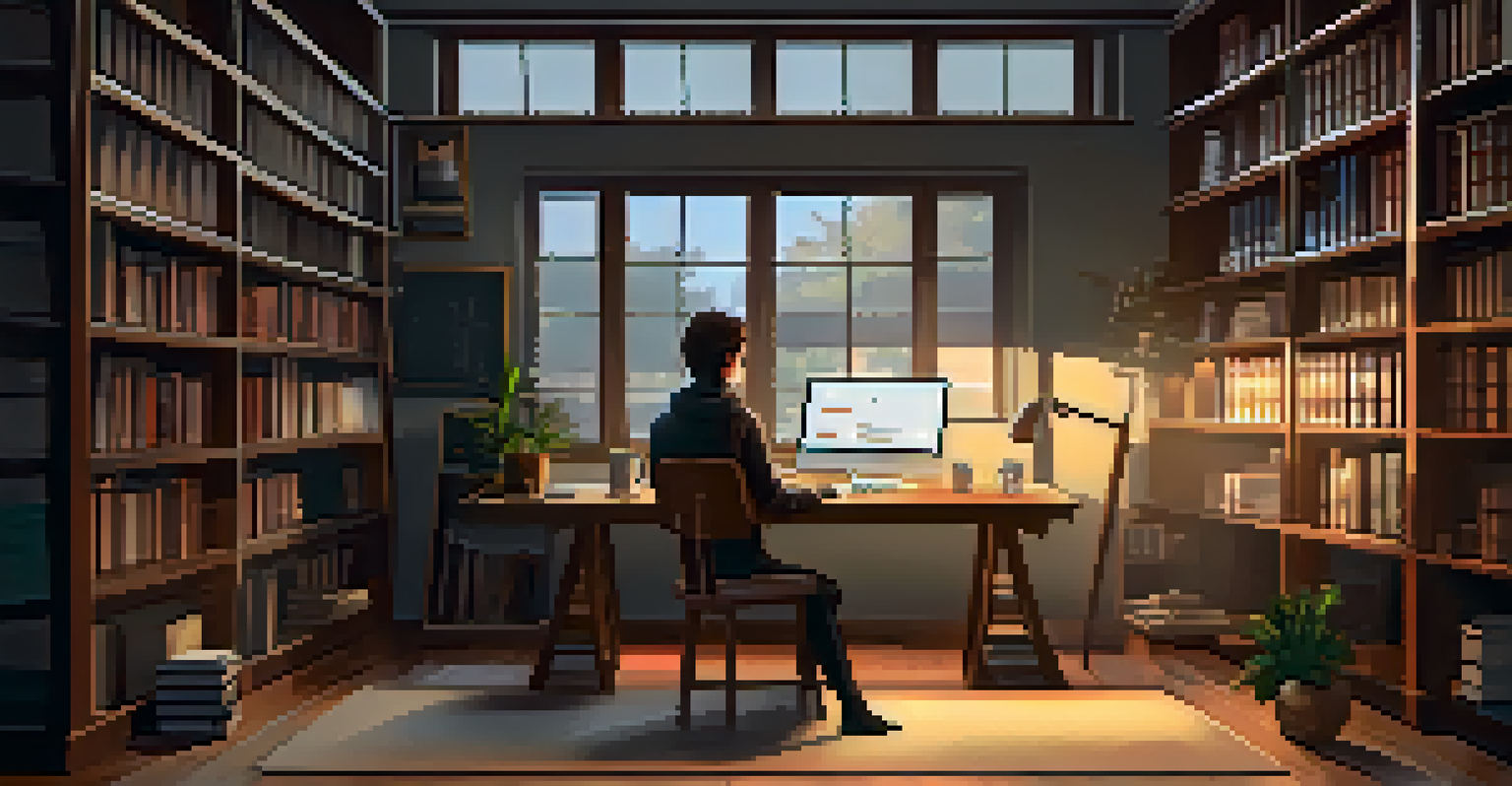 A person studying at a wooden desk, engaged in an online CPD course on a laptop in a cozy and well-lit study space.