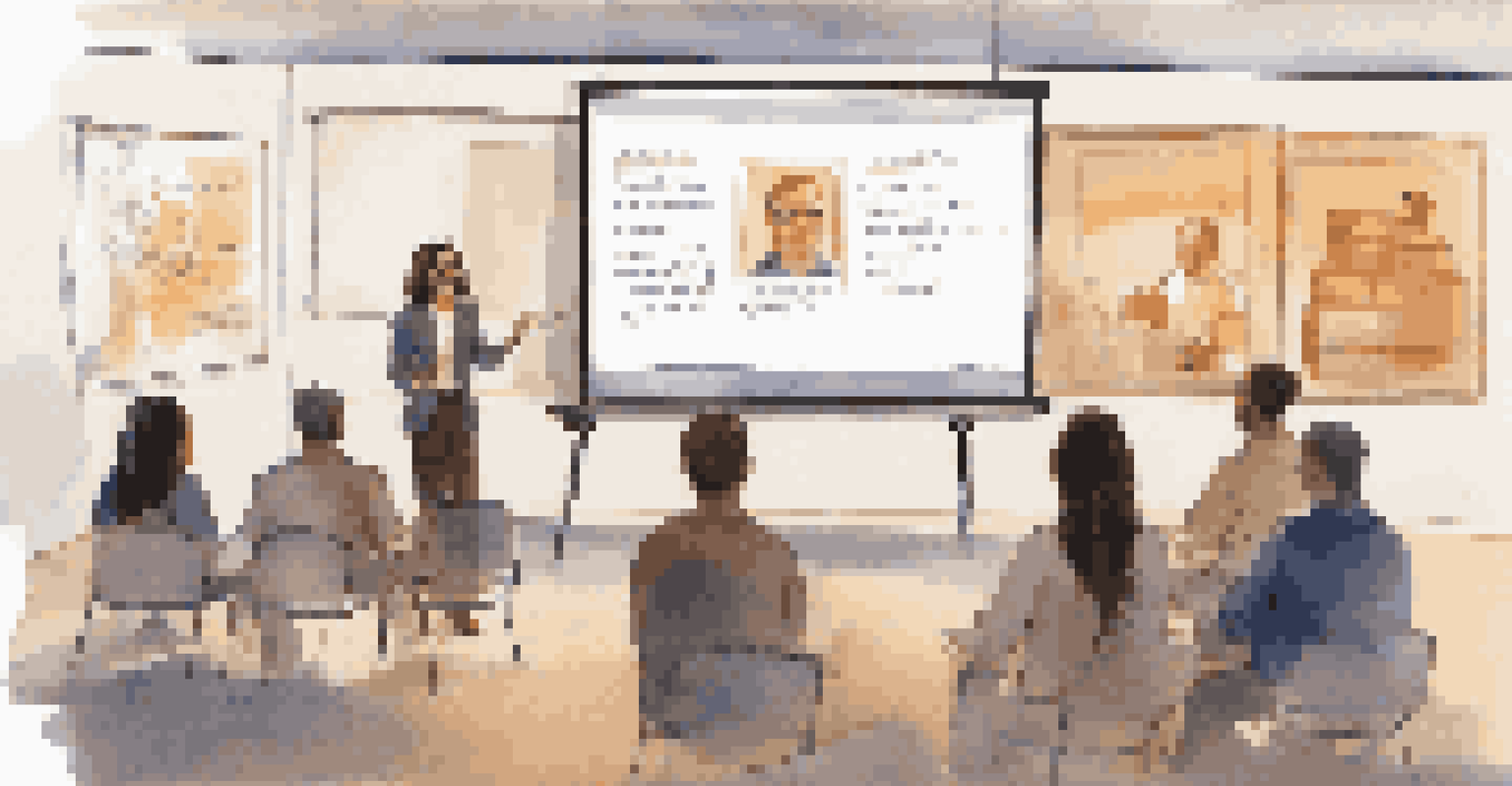 An instructor conducting an engaging online training session with participants visible on the screen, in a well-lit room decorated with educational materials.