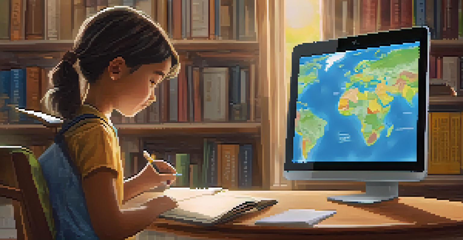 A student using a tablet to view their personalized learning dashboard in a cozy study environment.