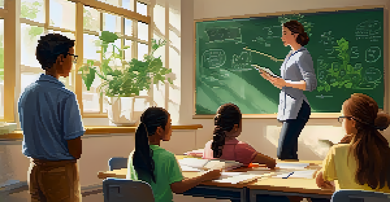 A teacher facilitating a discussion among students in a vibrant classroom, highlighting the supportive educational environment.