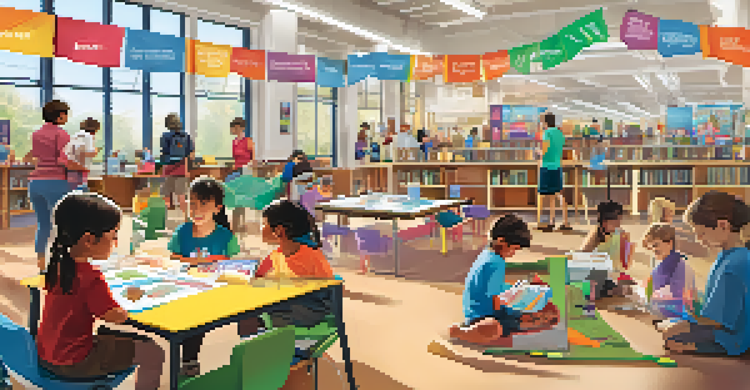 Children and parents enjoying a community STEAM event with hands-on activities at a library.