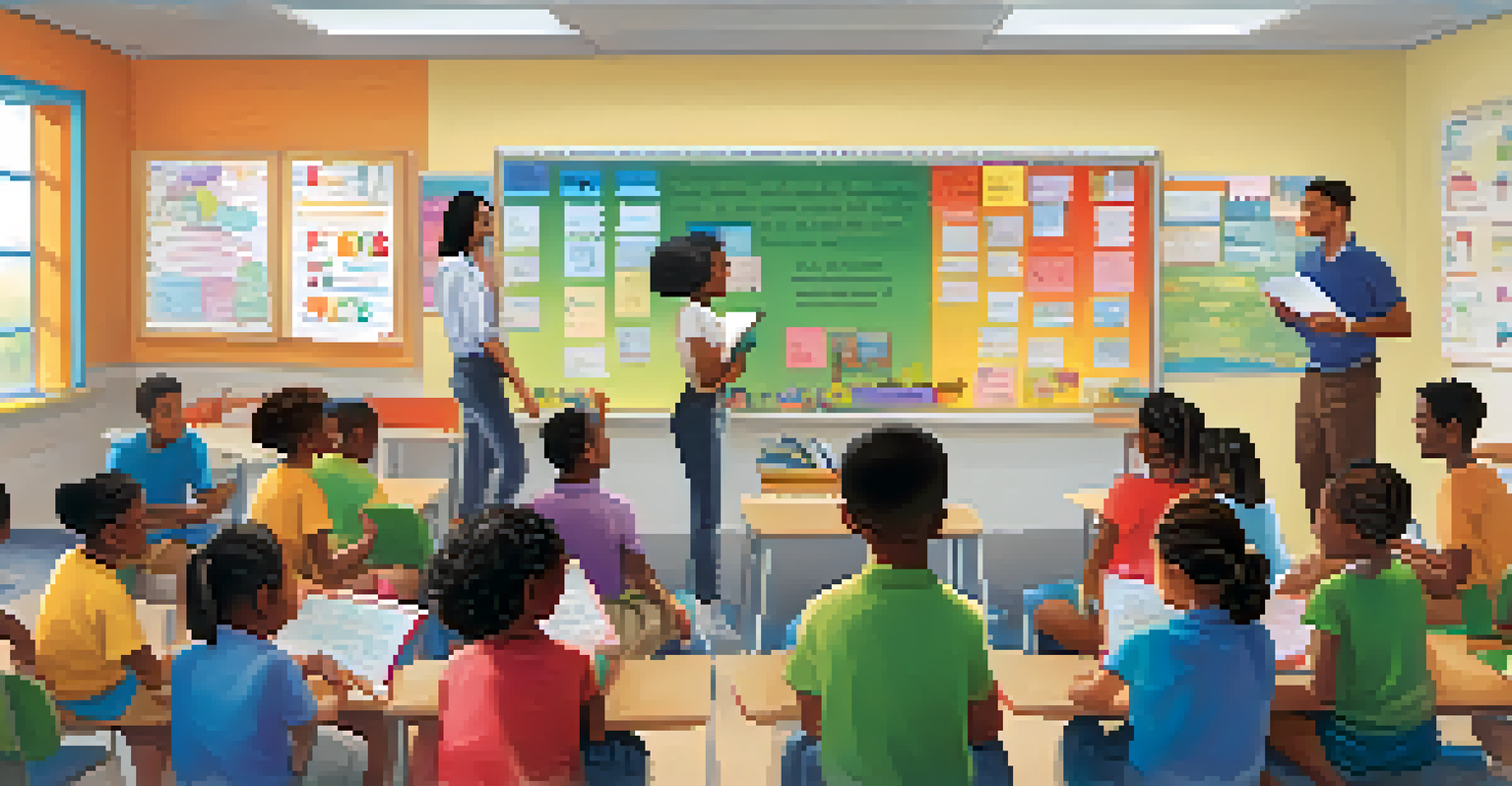 A classroom scene with students sitting in a circle, engaging in a trust-building activity with a teacher.