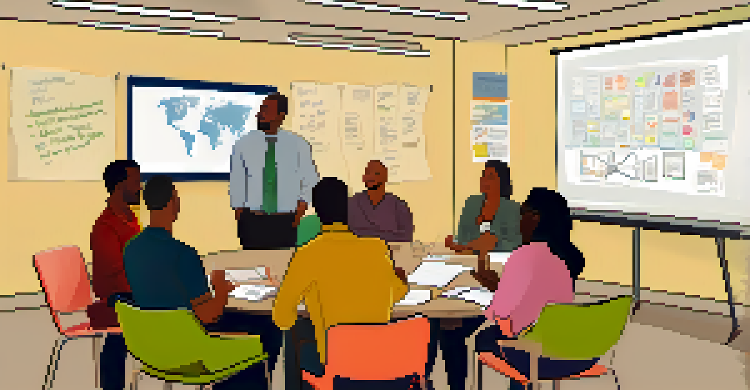 A diverse group of teachers in a casual meeting, exchanging ideas in a cozy school lounge.