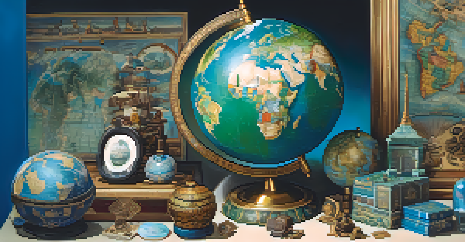 A globe surrounded by cultural symbols, representing global awareness and diversity.