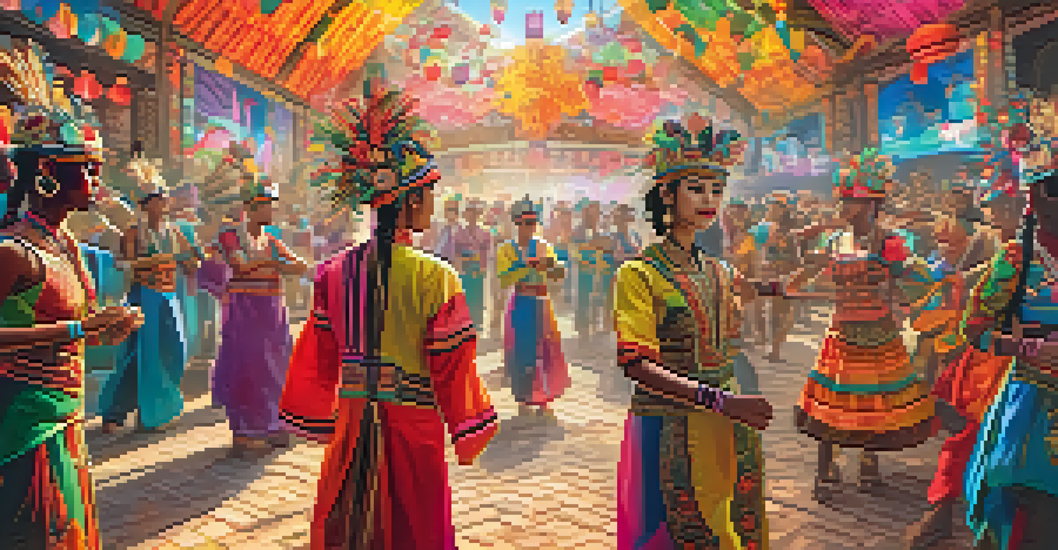 Students wearing VR headsets in a classroom, immersed in a holographic cultural festival with colorful dancers and musicians.