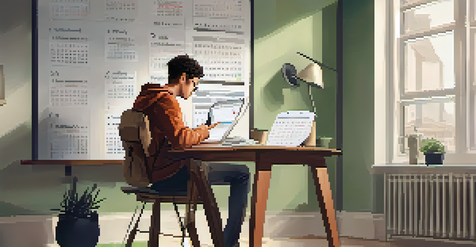 A person sitting at a desk, engaged in planning their study schedule using a tablet, with motivational quotes in the background.
