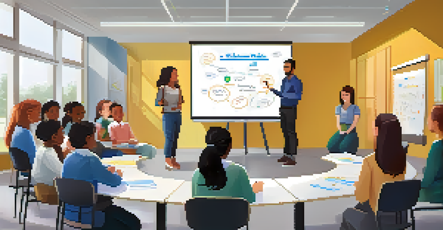 An educator leading a collaborative session in a classroom with students participating and a digital whiteboard in view.
