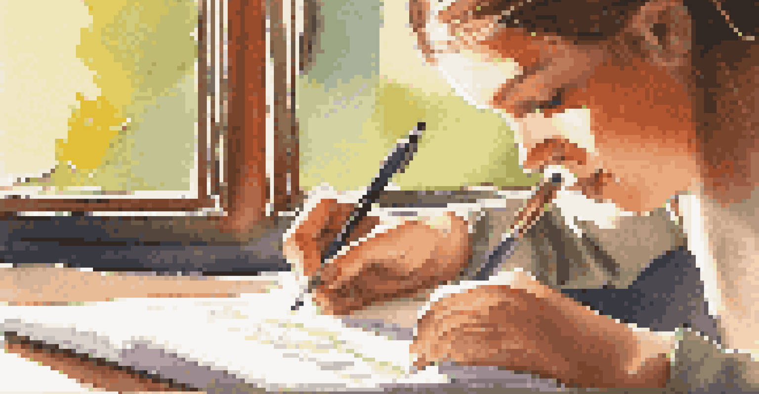 A student writing reflections in a journal, with sunlight illuminating the pages, deep in thought about their collaborative learning experience.