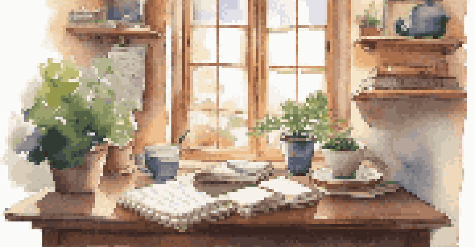A student journaling in a cozy study nook, surrounded by soft cushions and sunlight, with a cup of tea and a potted plant, creating a serene environment.