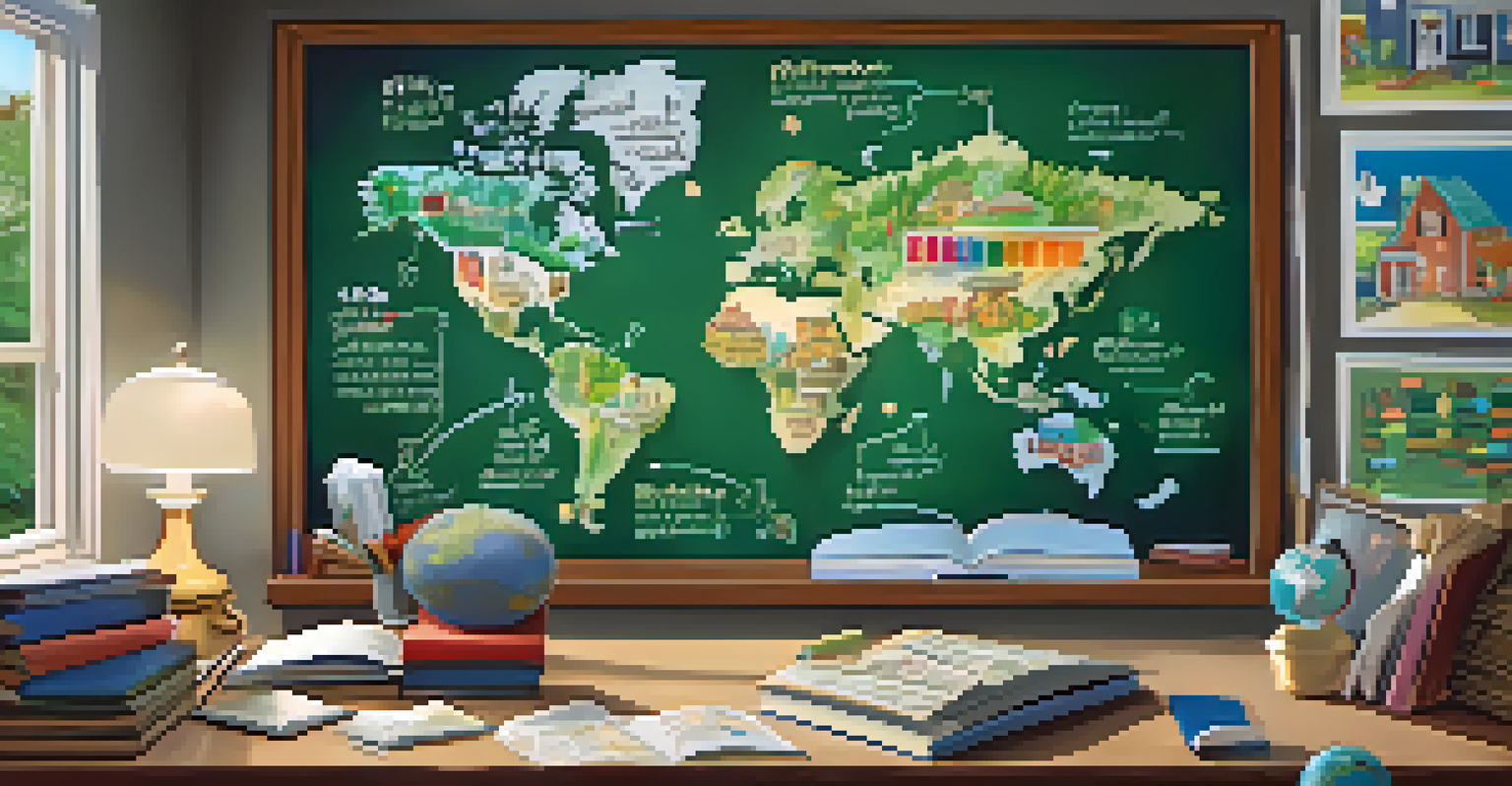 A chalkboard roadmap illustrating financial goals with colorful icons in a cozy study room.