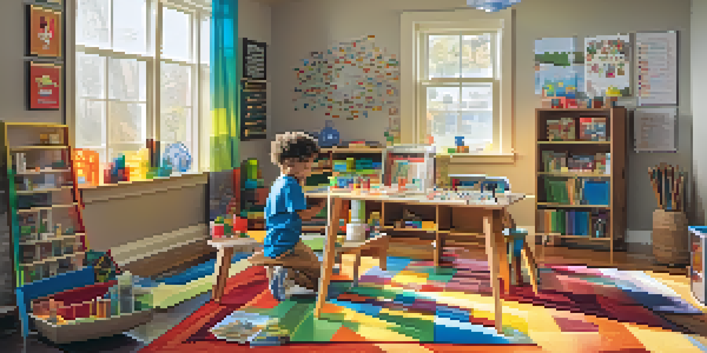 A child happily working on a STEAM project at home, with various educational materials around them, in a bright and inviting room.