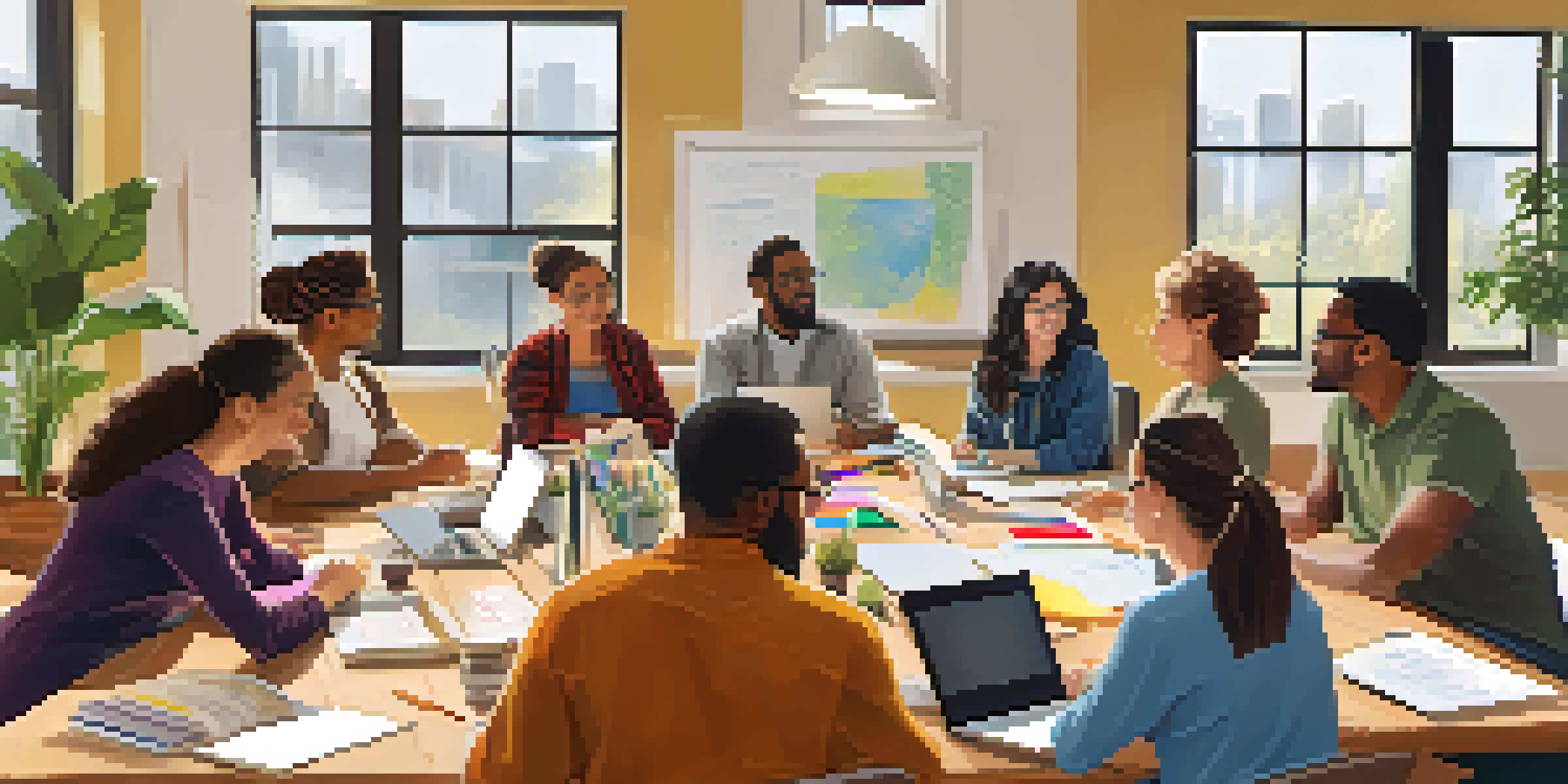 A diverse group of adults engaged in a collaborative learning workshop in a well-lit room.