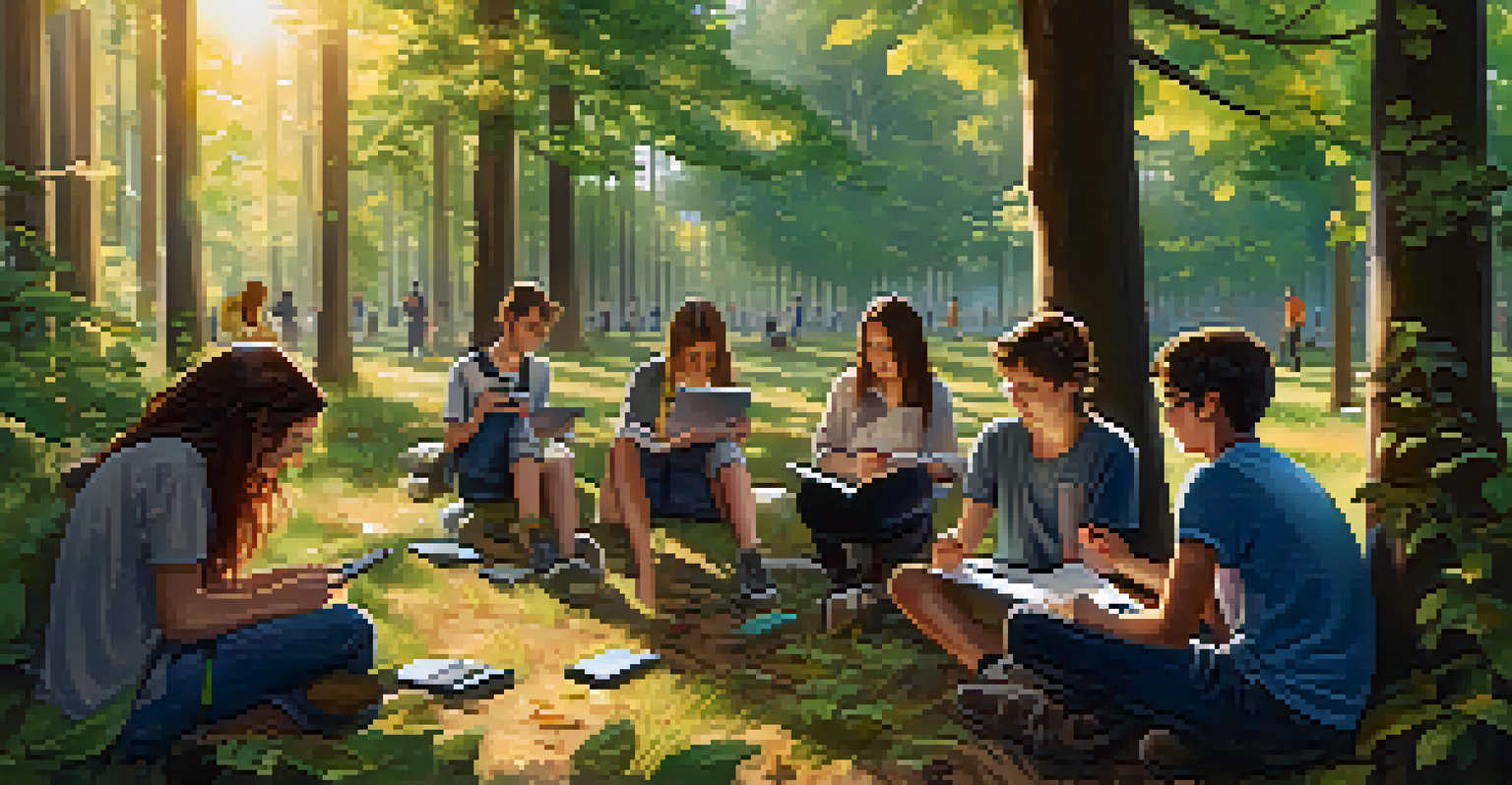 Learners in nature using devices to enhance their educational experience.