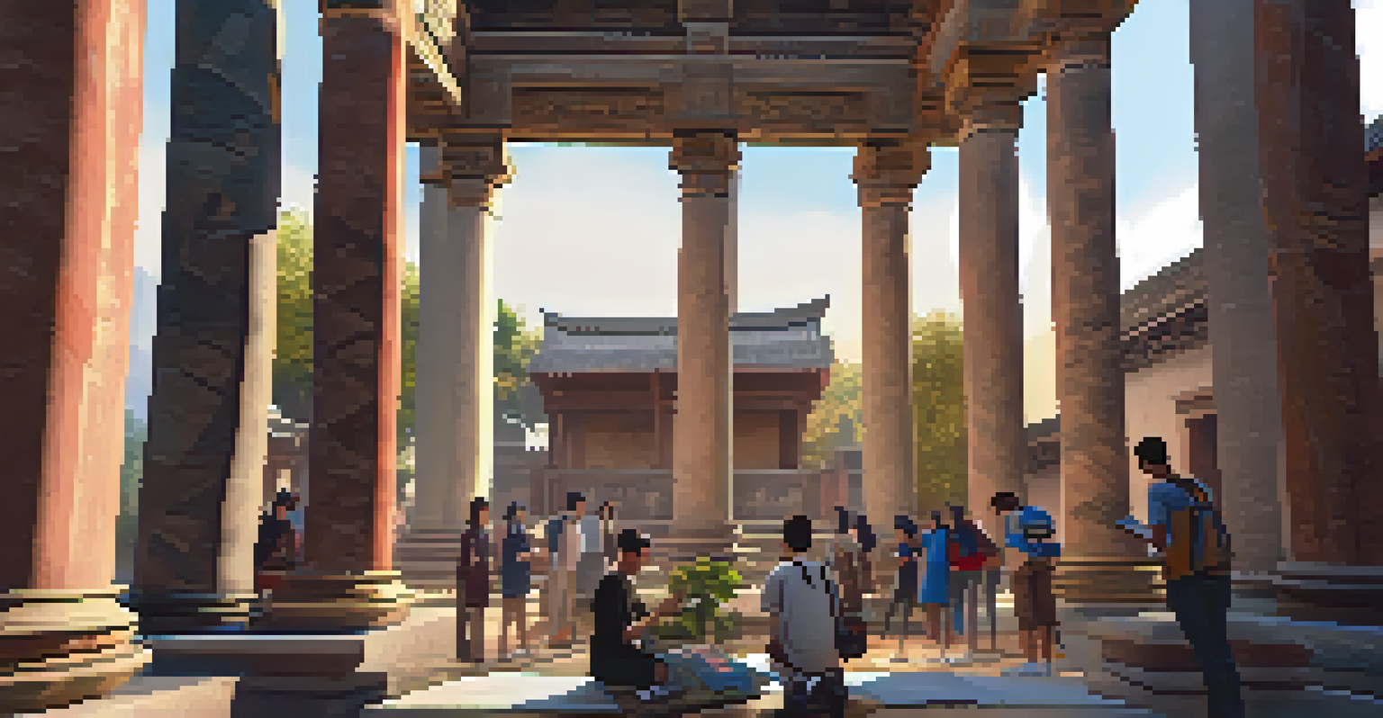 Students participating in a virtual field trip to an ancient temple, engaging with the historical environment in VR.