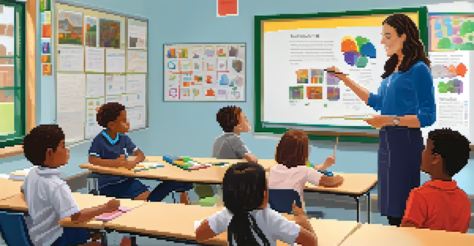 A teacher leading an inclusive lesson with diverse students engaged in the classroom, emphasizing equity and learning.