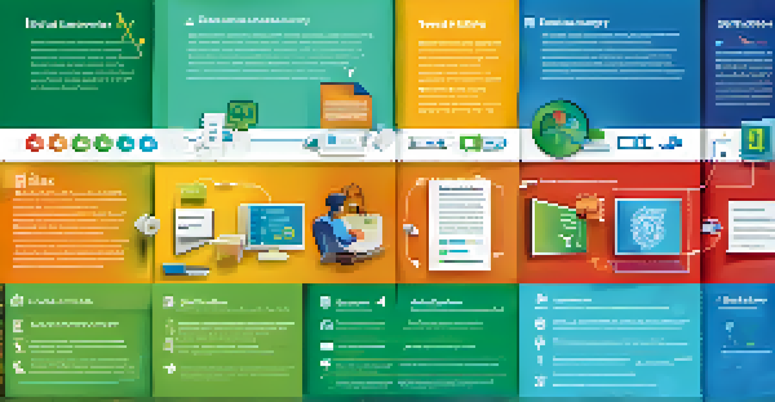 An infographic displaying icons of digital literacy skills like information evaluation and online safety, connected by colorful lines on a soft gradient background.