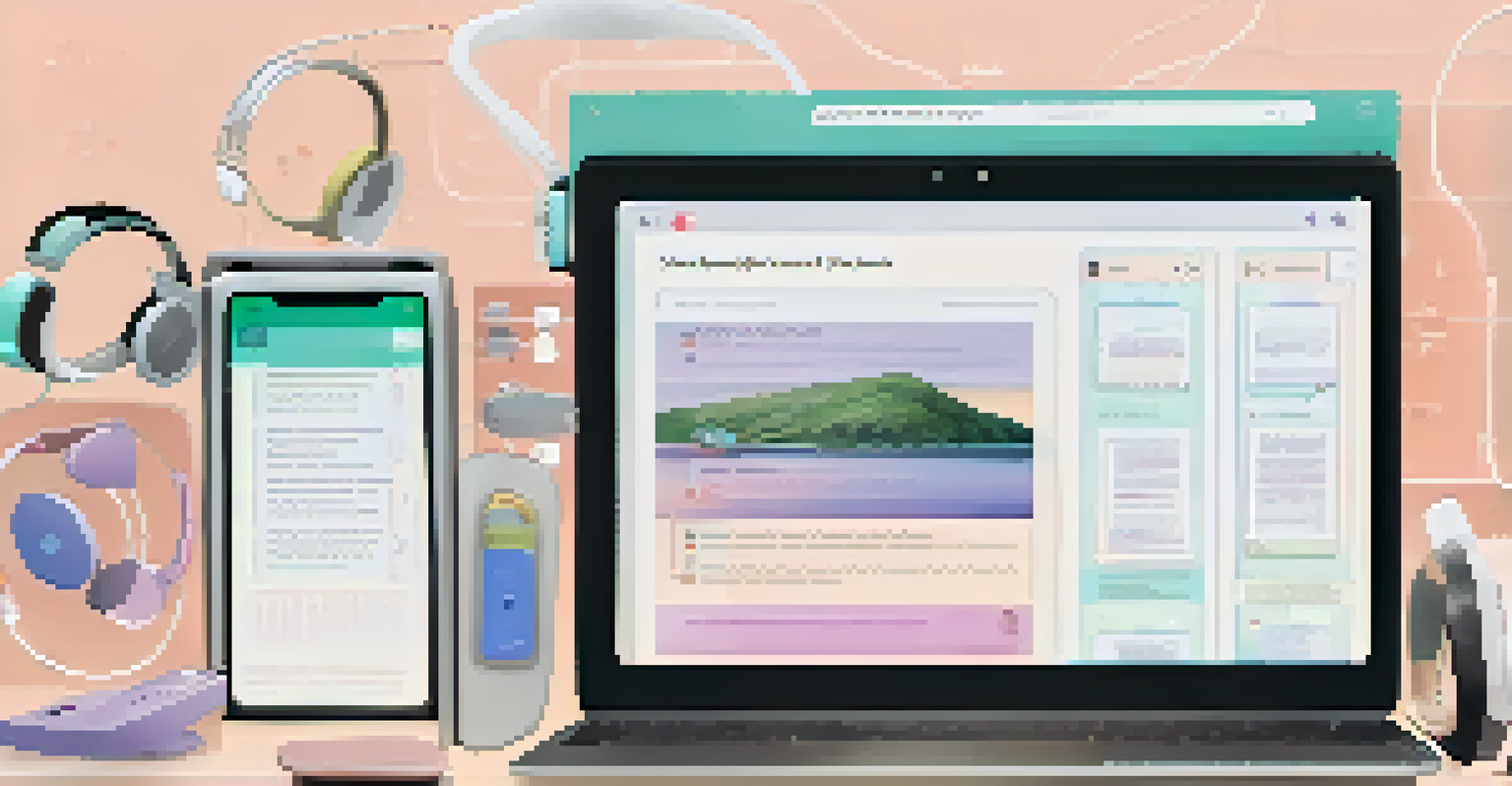 A computer screen showing accessibility features with assistive devices around it, highlighting technology's role in inclusive education.
