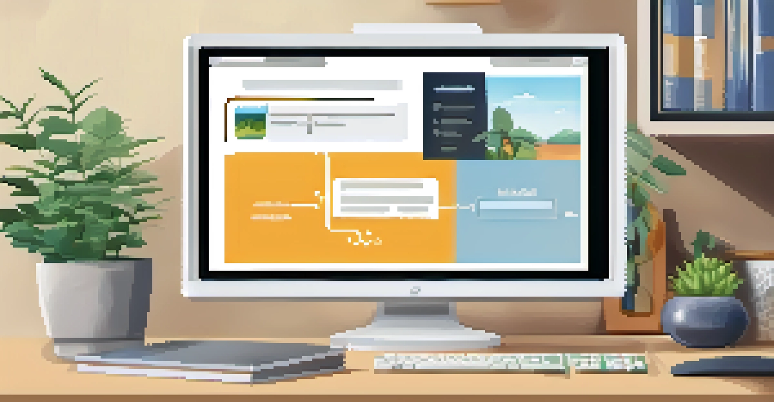A close-up of a computer screen showcasing an interactive online course with video thumbnails and a chat window, set in a cozy workspace.