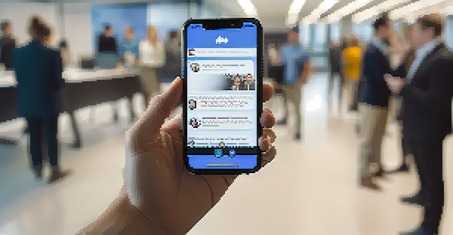 A close-up of a hand holding a smartphone with a crisis management social media update displayed on the screen.