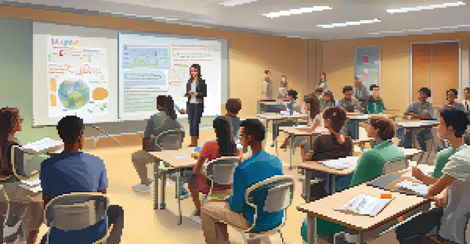 Students engaging in peer assessment, discussing and giving feedback in a bright, modern classroom.