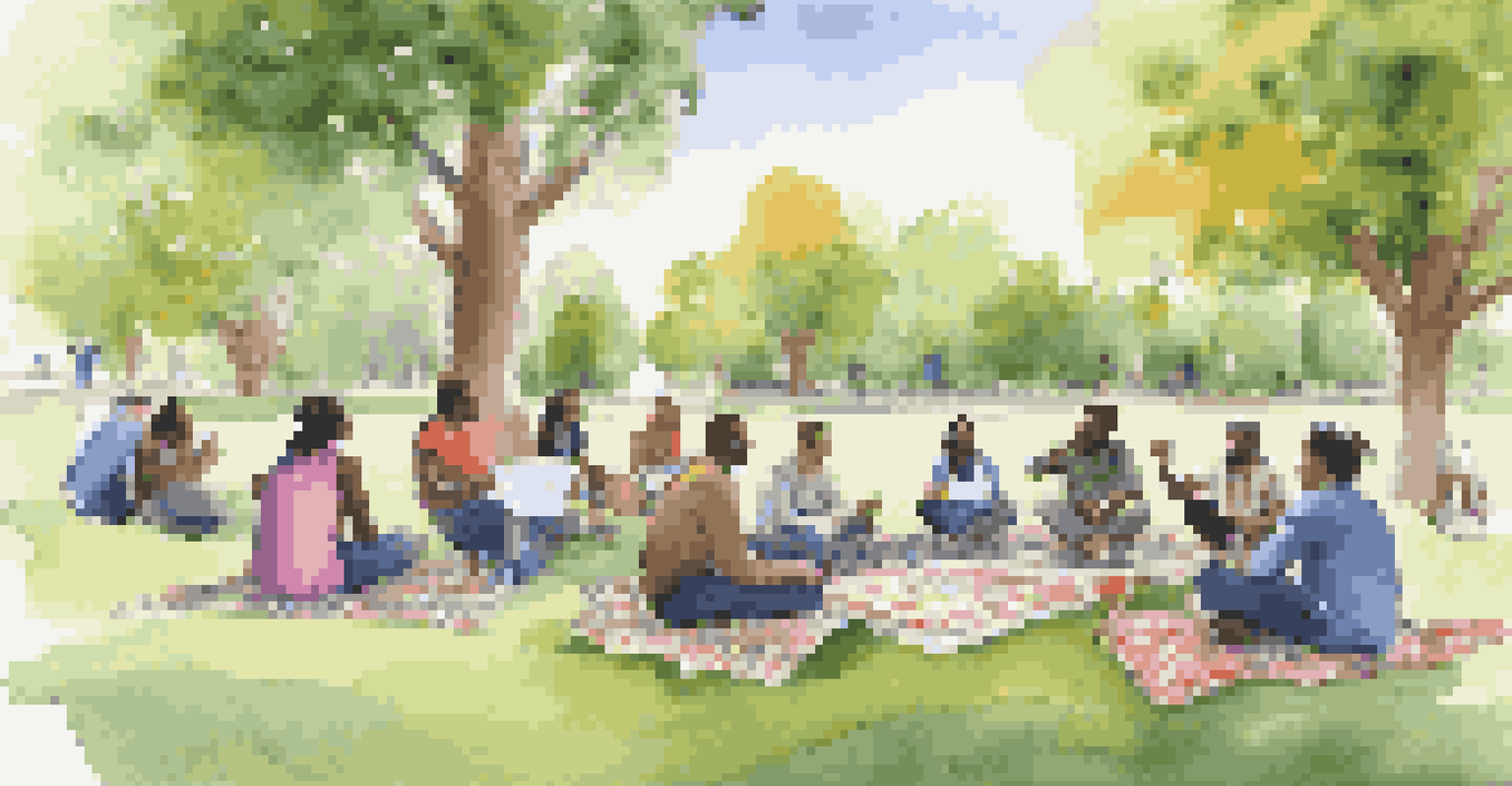 A mentor leading a creative workshop in a park with diverse mentees participating in brainstorming activities.