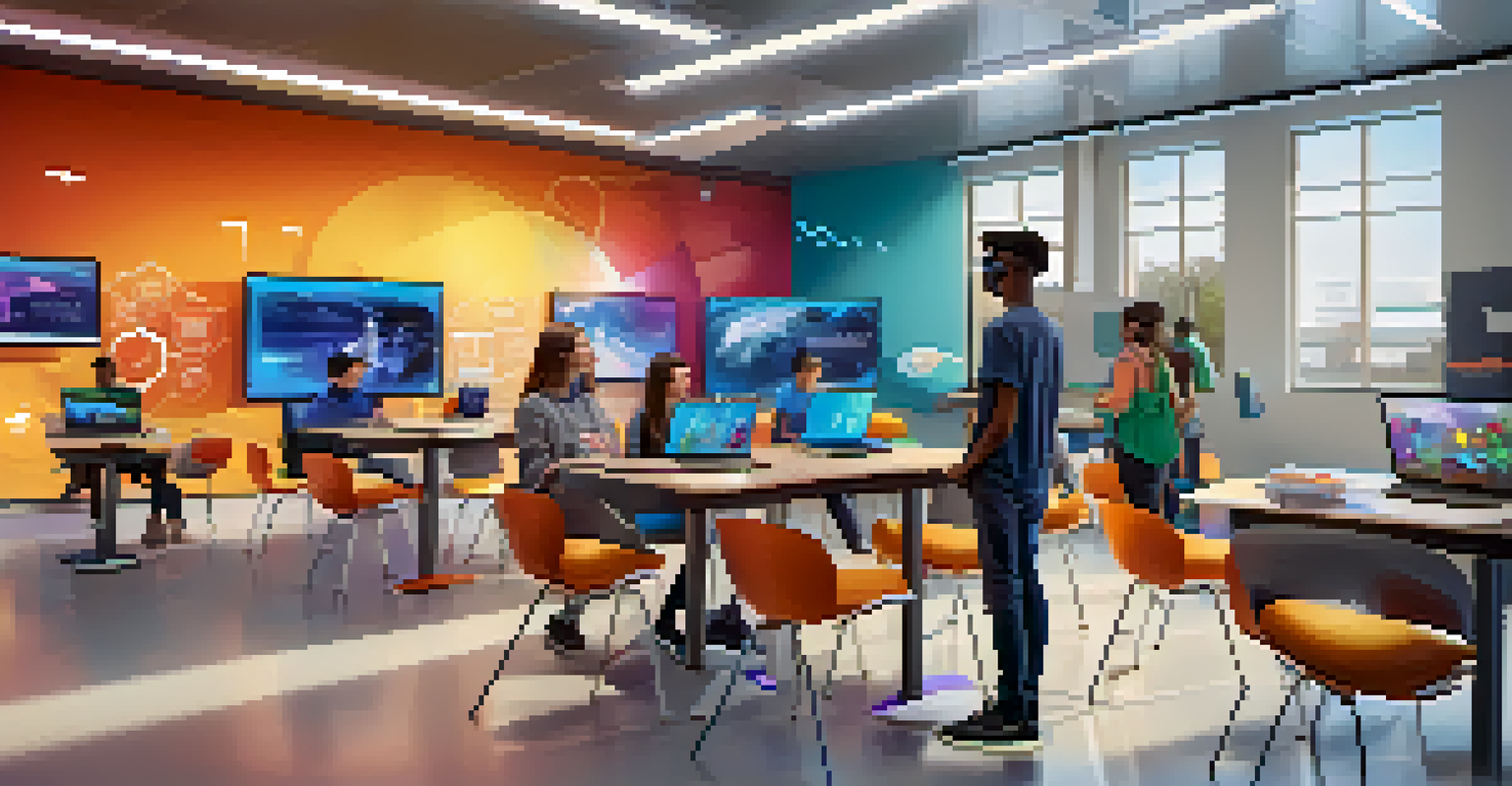 A modern classroom featuring students using virtual reality for personalized learning, highlighting advanced educational technology.