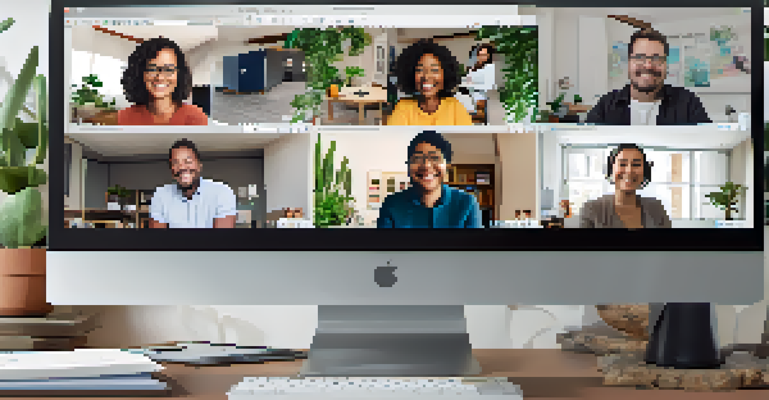 A computer screen showing an online workspace with diverse team members in a virtual meeting, emphasizing collaboration and inclusivity.