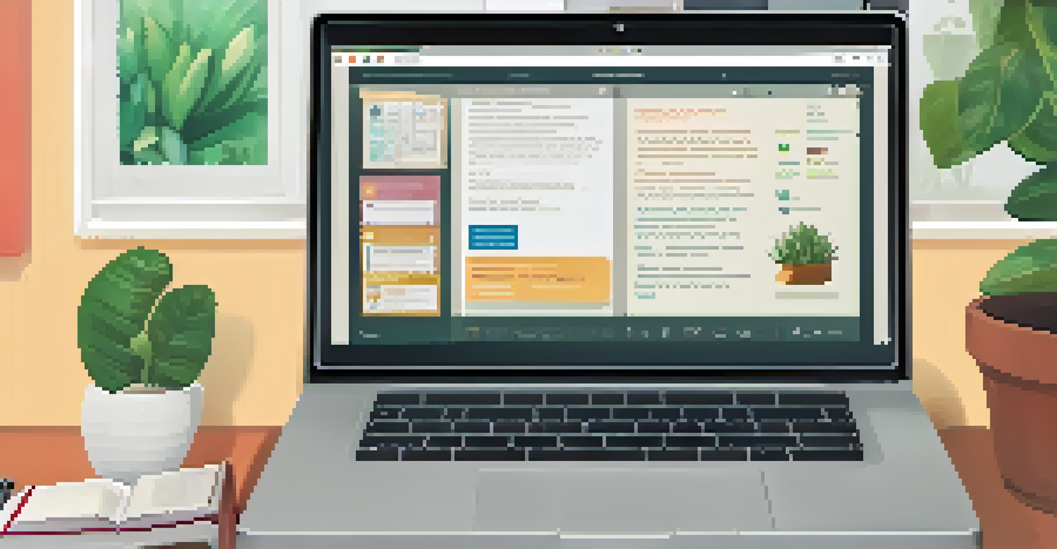 A laptop screen showing an Open Educational Resources platform, set in a comfortable study area with plants and soft lighting.