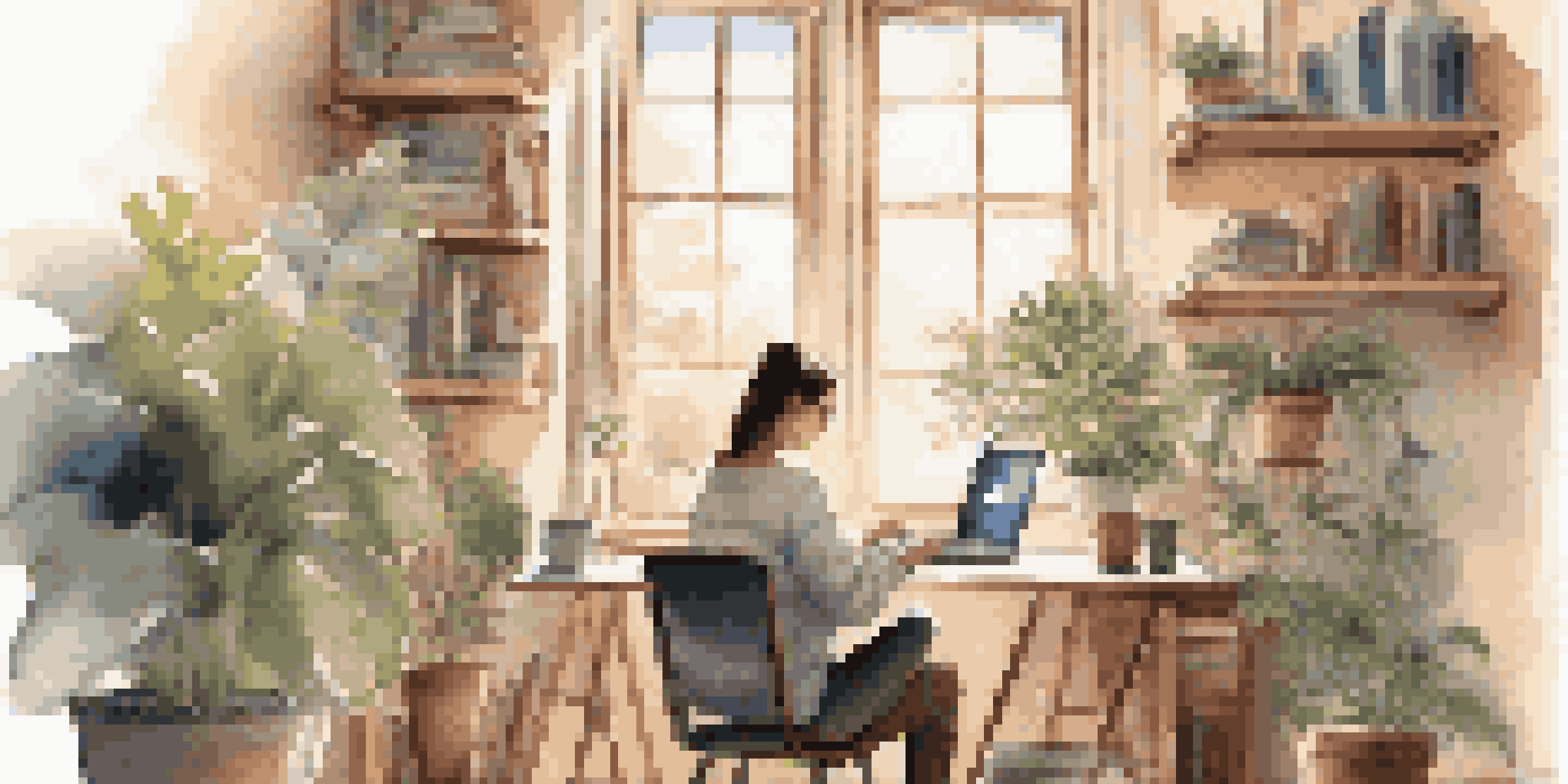 A student studying at home with a laptop, books, and warm lighting, creating a calm and inviting study atmosphere.