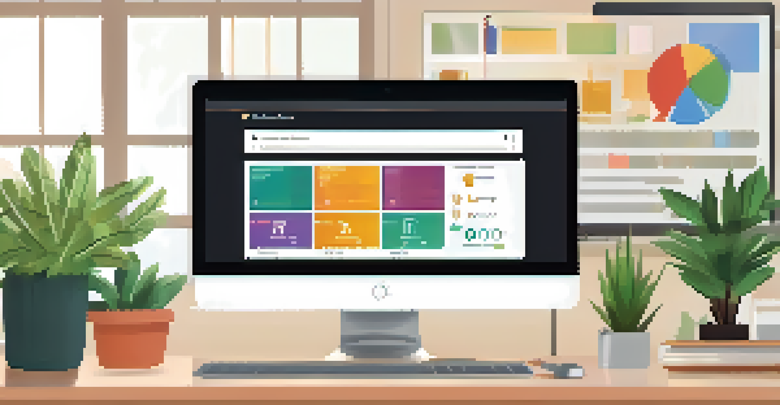 A computer screen displaying a digital open-source learning management system interface with a user-friendly dashboard in a cozy study area.