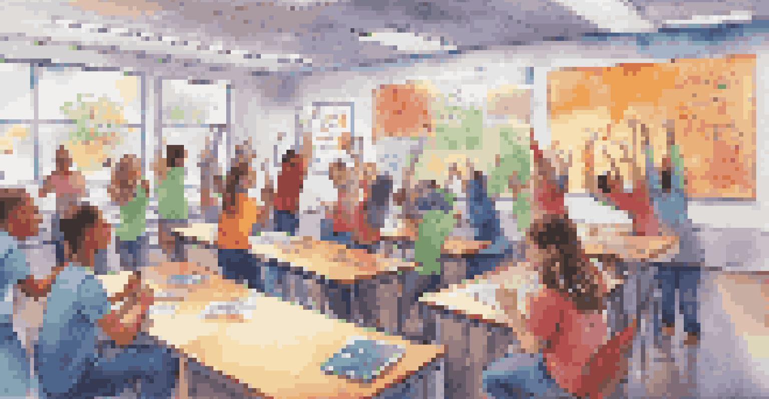 Students participating in a lively gamification activity in a colorful classroom, displaying teamwork and excitement.