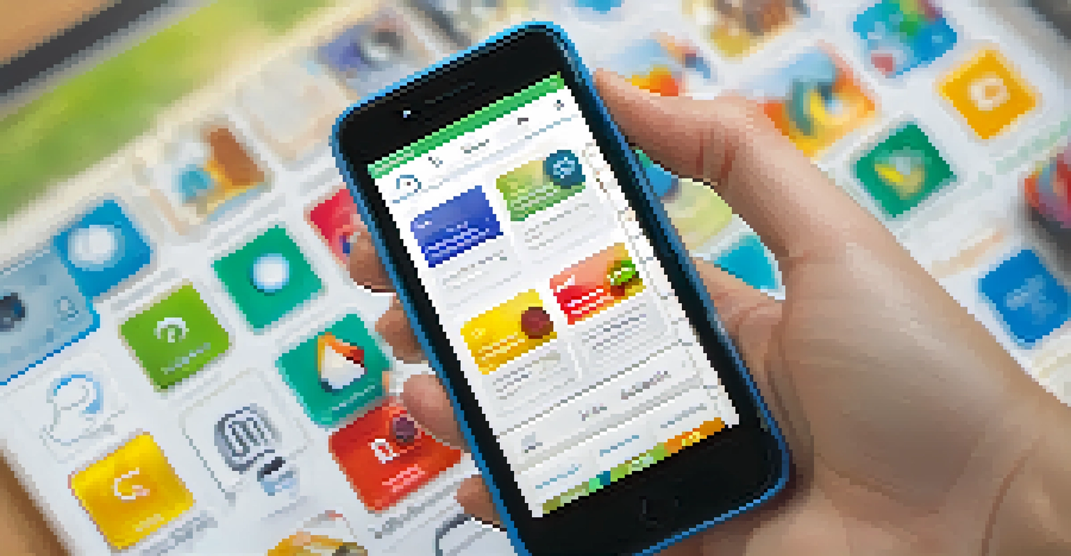 A close-up of a smartphone displaying a user-friendly mobile learning interface with clear icons and vibrant colors, highlighting accessible educational content.