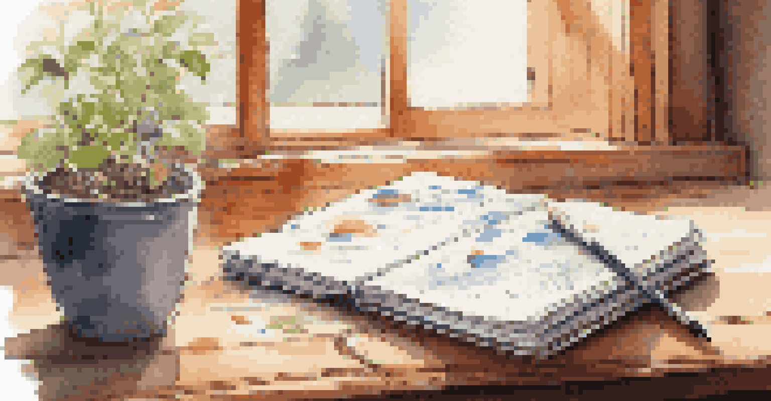An inviting study space featuring a notebook filled with colorful notes on mindfulness, a cup of tea, and a potted plant, illuminated by soft sunlight.