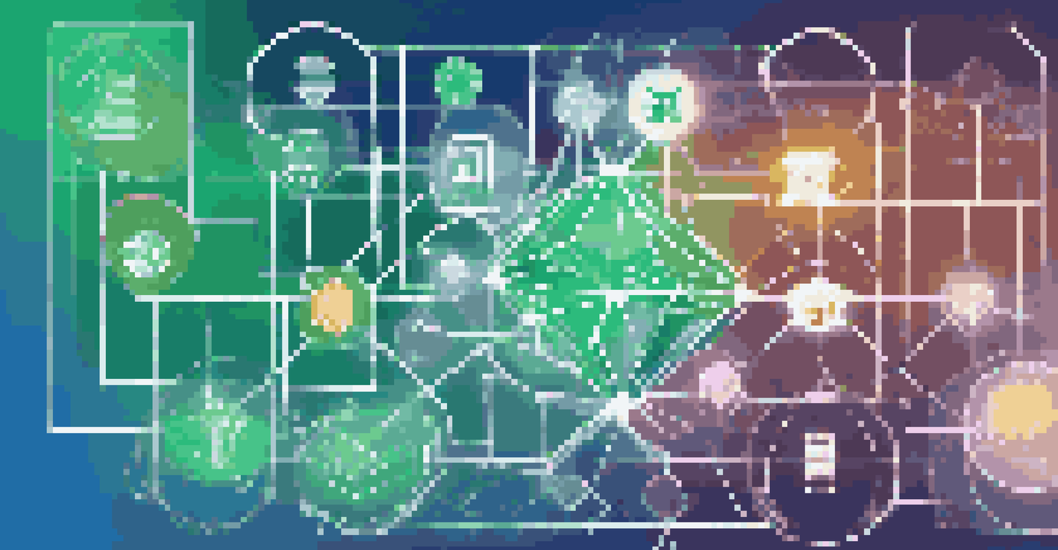 An abstract image of interconnected blocks representing educational credentials in a blockchain network.