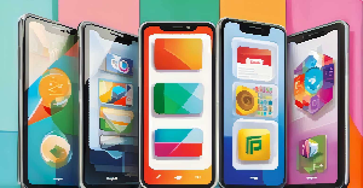 A smartphone screen showing educational apps for critical thinking, with an abstract and colorful background.