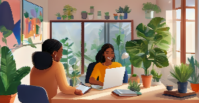 A diverse group of students participating in a virtual mentorship session in a cozy study room, showcasing engagement and connection.