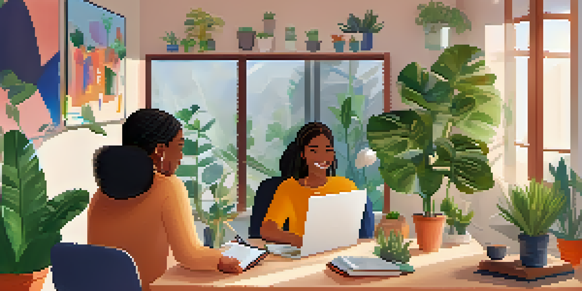 A diverse group of students participating in a virtual mentorship session in a cozy study room, showcasing engagement and connection.