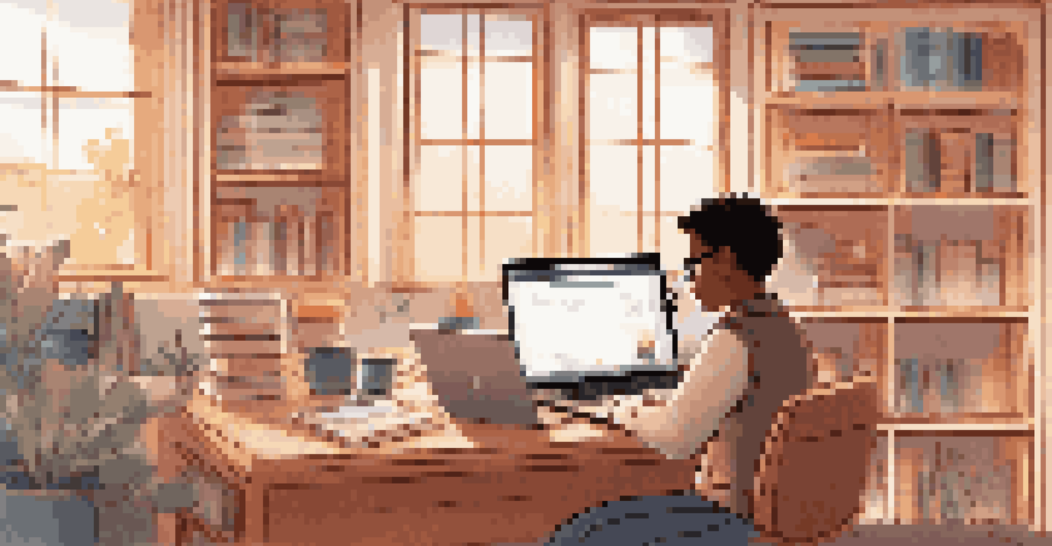 A student sitting in a cozy study corner using a laptop with an adaptive learning platform, surrounded by books and educational materials.