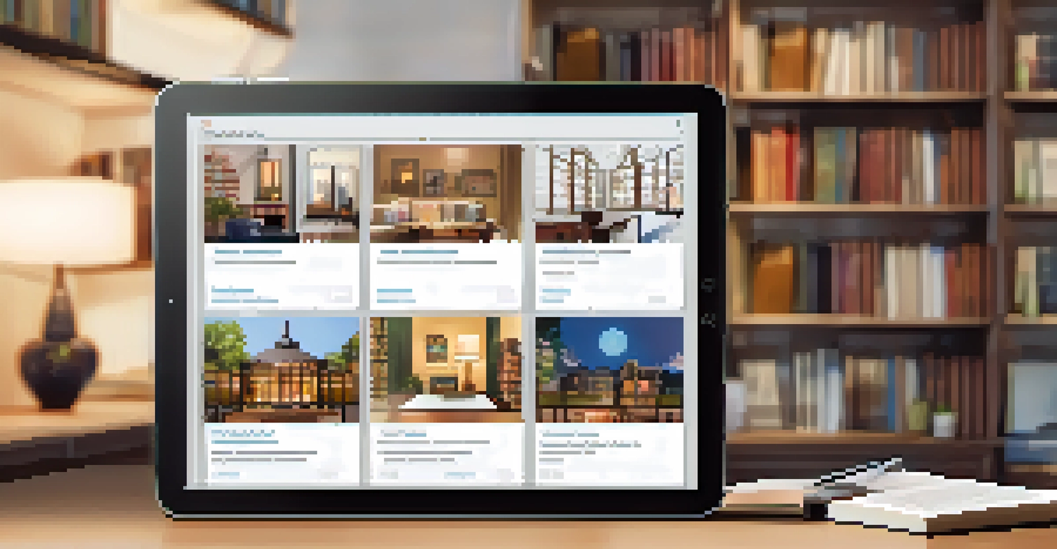 A tablet showing an online course catalog with various course thumbnails in a cozy study nook.