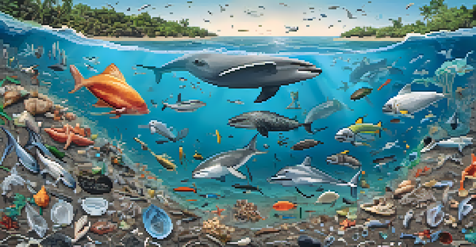An infographic illustrating the impact of plastic waste on marine life with illustrations and statistics.