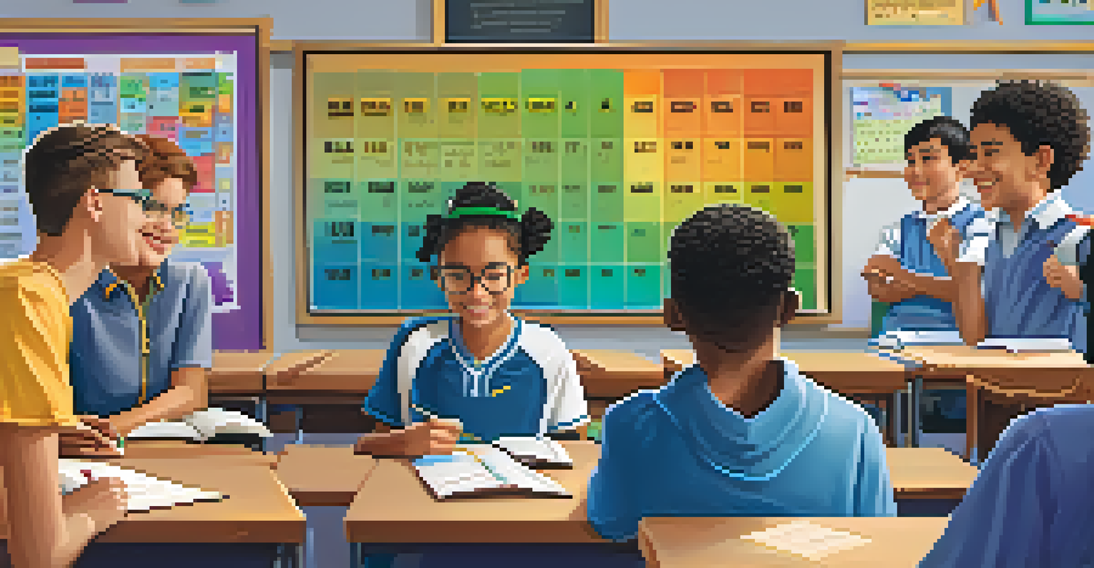 A colorful gamification leaderboard with students celebrating achievements and engaging in learning activities.