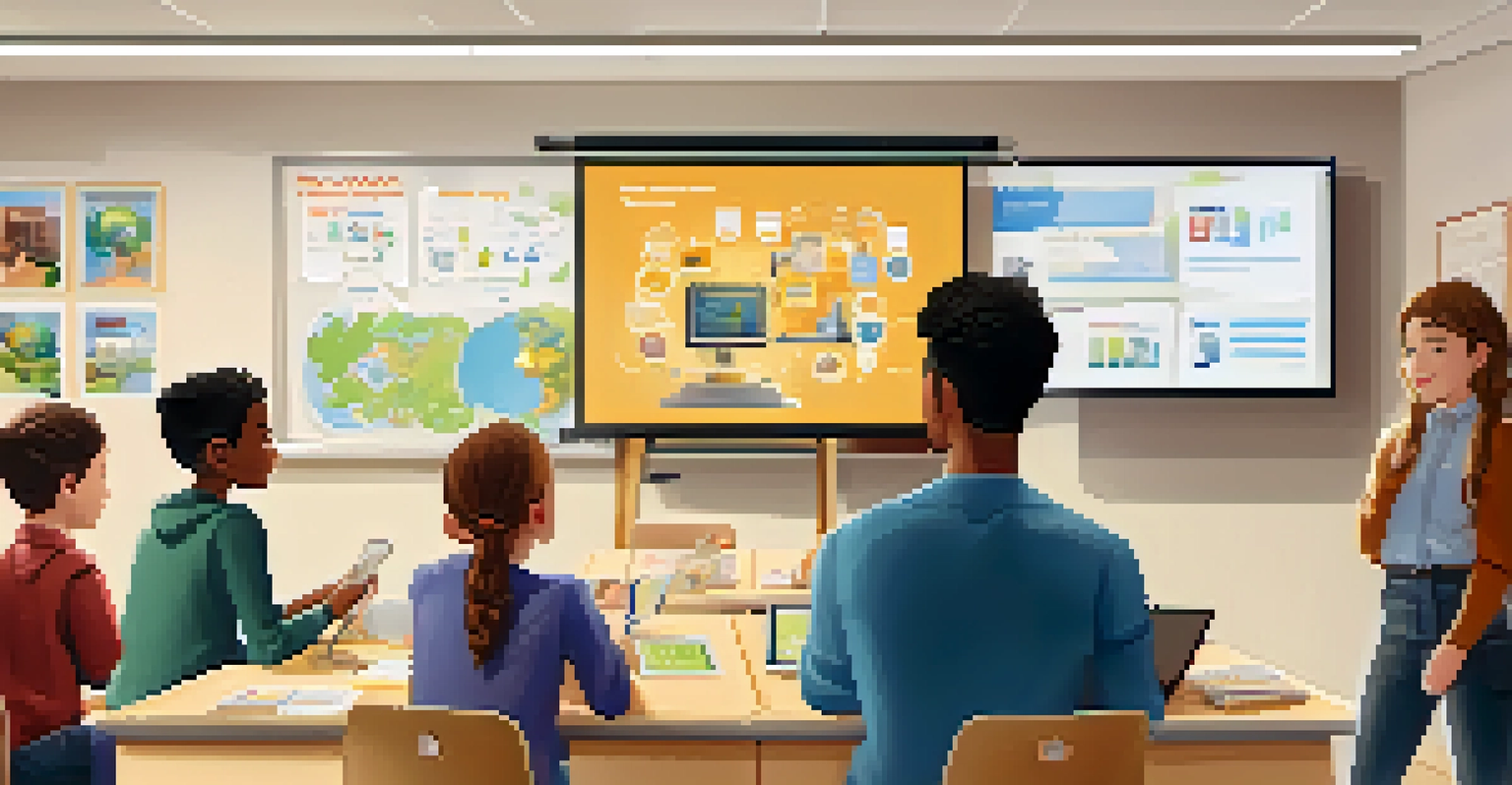 A student presenting a technology project in a modern classroom, engaging their peers.