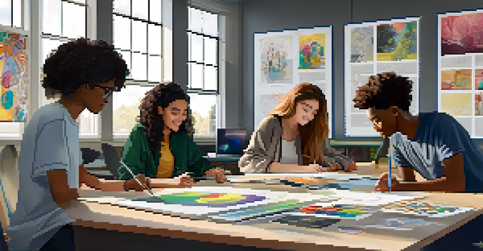 Students of different backgrounds working together on a project in a bright modern classroom.