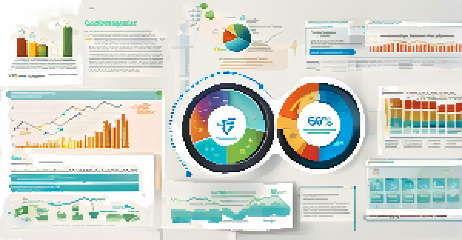 An infographic showing colorful graphs and charts that highlight key metrics in learning analytics, set against a soft gradient background.