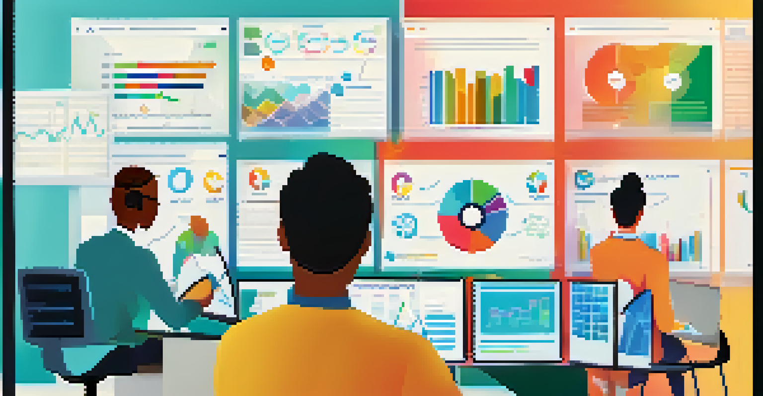 A diverse group of professionals in a virtual meeting about micro-credentials, displayed on multiple screens in a modern office environment.