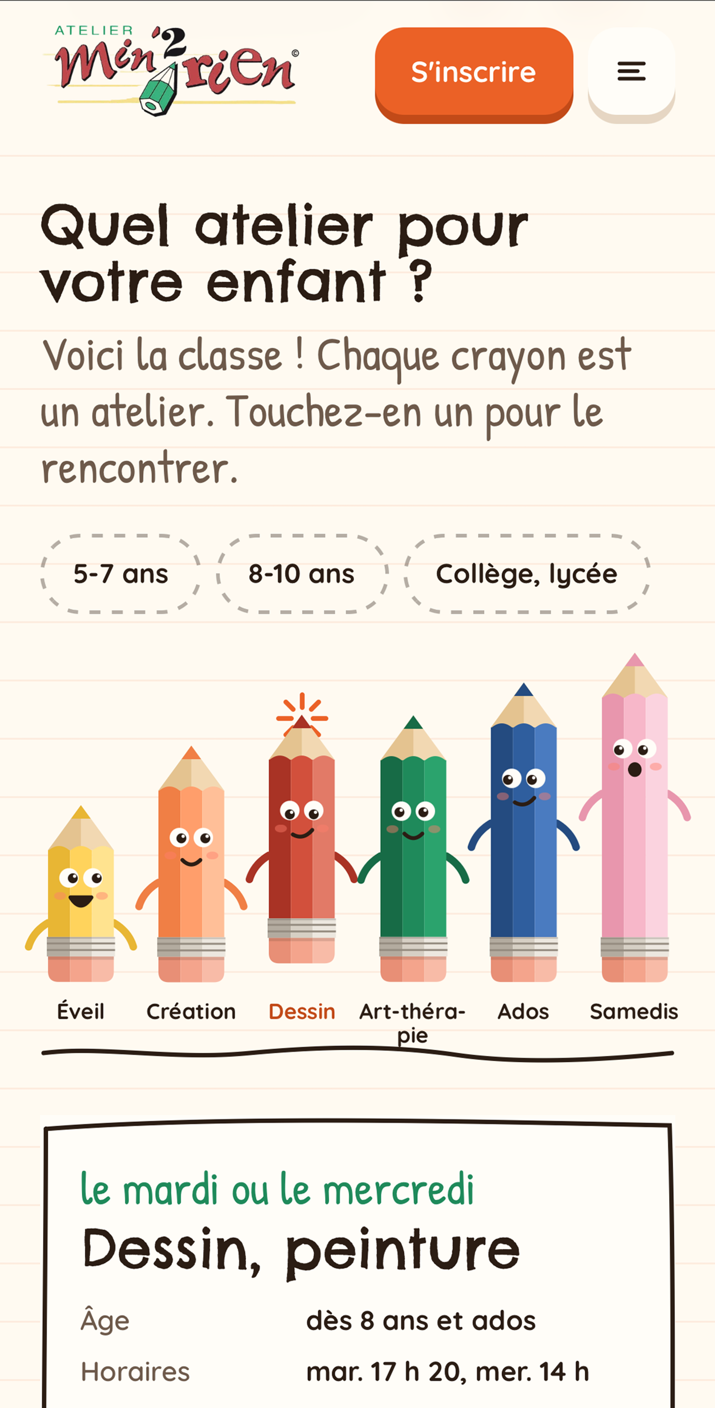 Le même choix sur téléphone, avec les filtres par âge