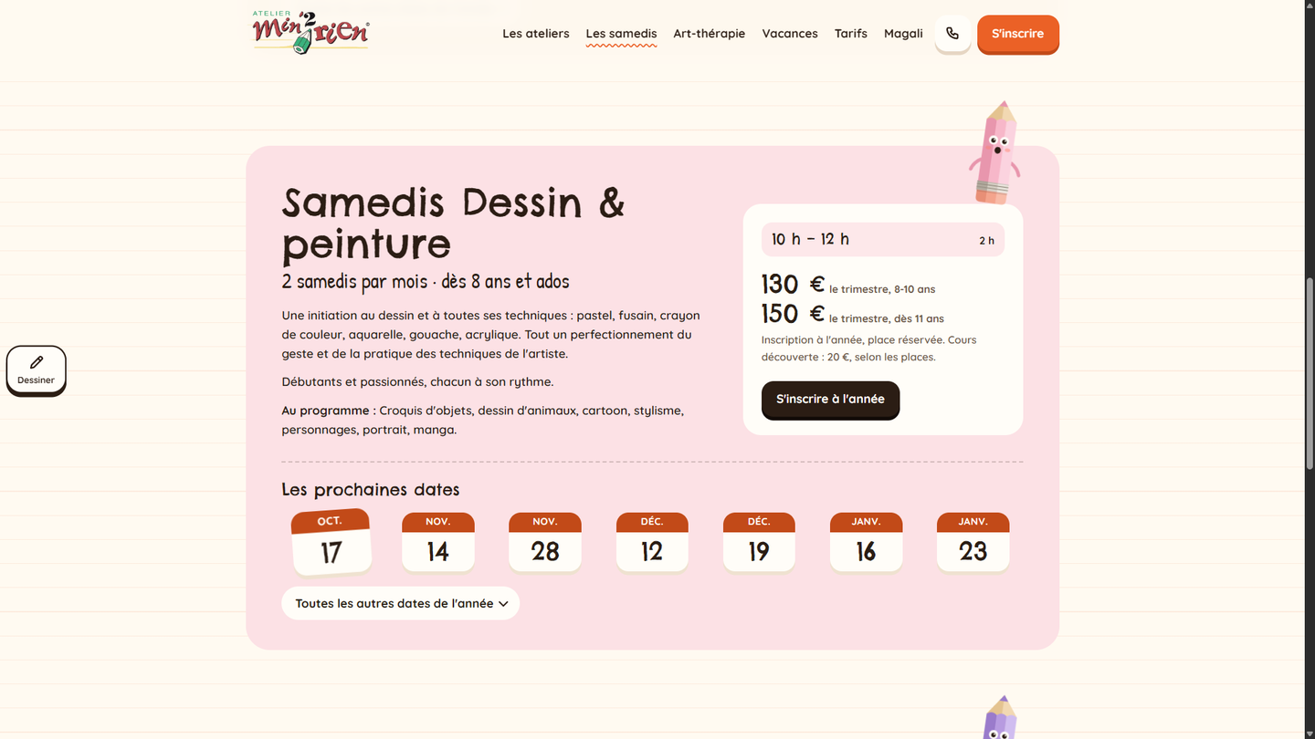 La fiche des samedis Dessin et peinture sur ordinateur, avec ses prochaines dates et son tarif