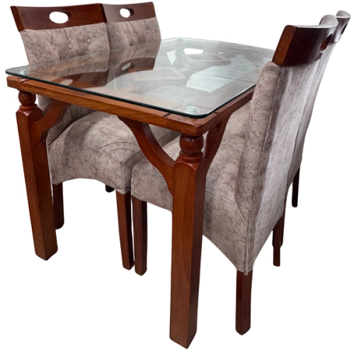COMEDOR 4 SILLAS VIDRIO TORNEADO TAPIZADO
